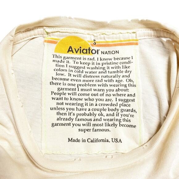 AVIATOR NATION Rainbow 7-Stripe Cropped Distressed Tee Size S ASO Shelby Simmons - Picture 7 of 8